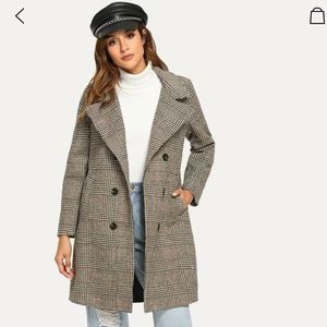 Trench French Coat Double Breasted Plaid Coat